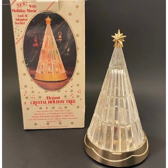 Vintage Lead Crystal Lighted Christmas Holiday Tree St George USA Original Box - Picture 1 of 11